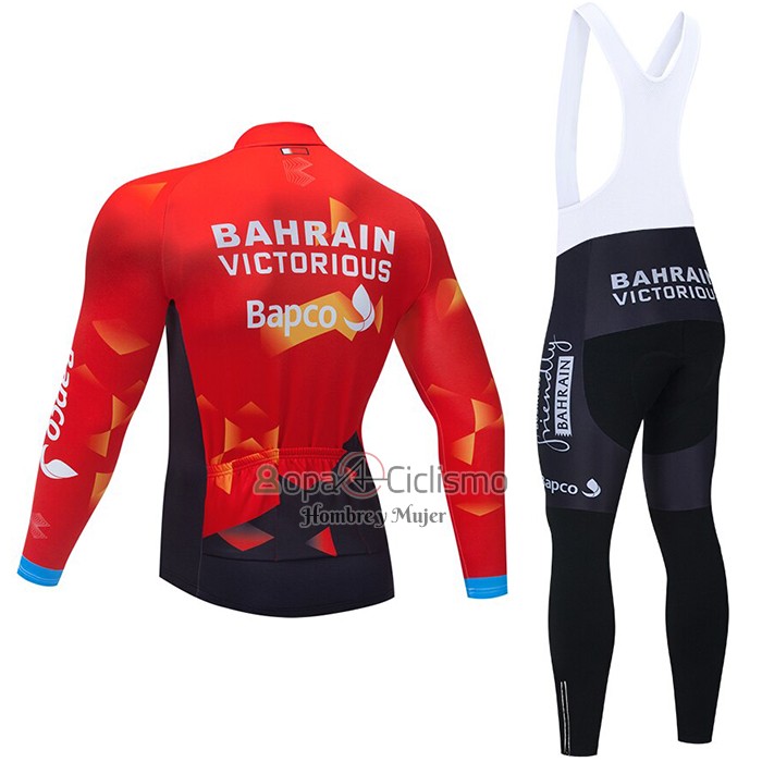 Bahrain Victorious Ropa Ciclismo Culotte Largo 2021 Mangas Largas Rojo